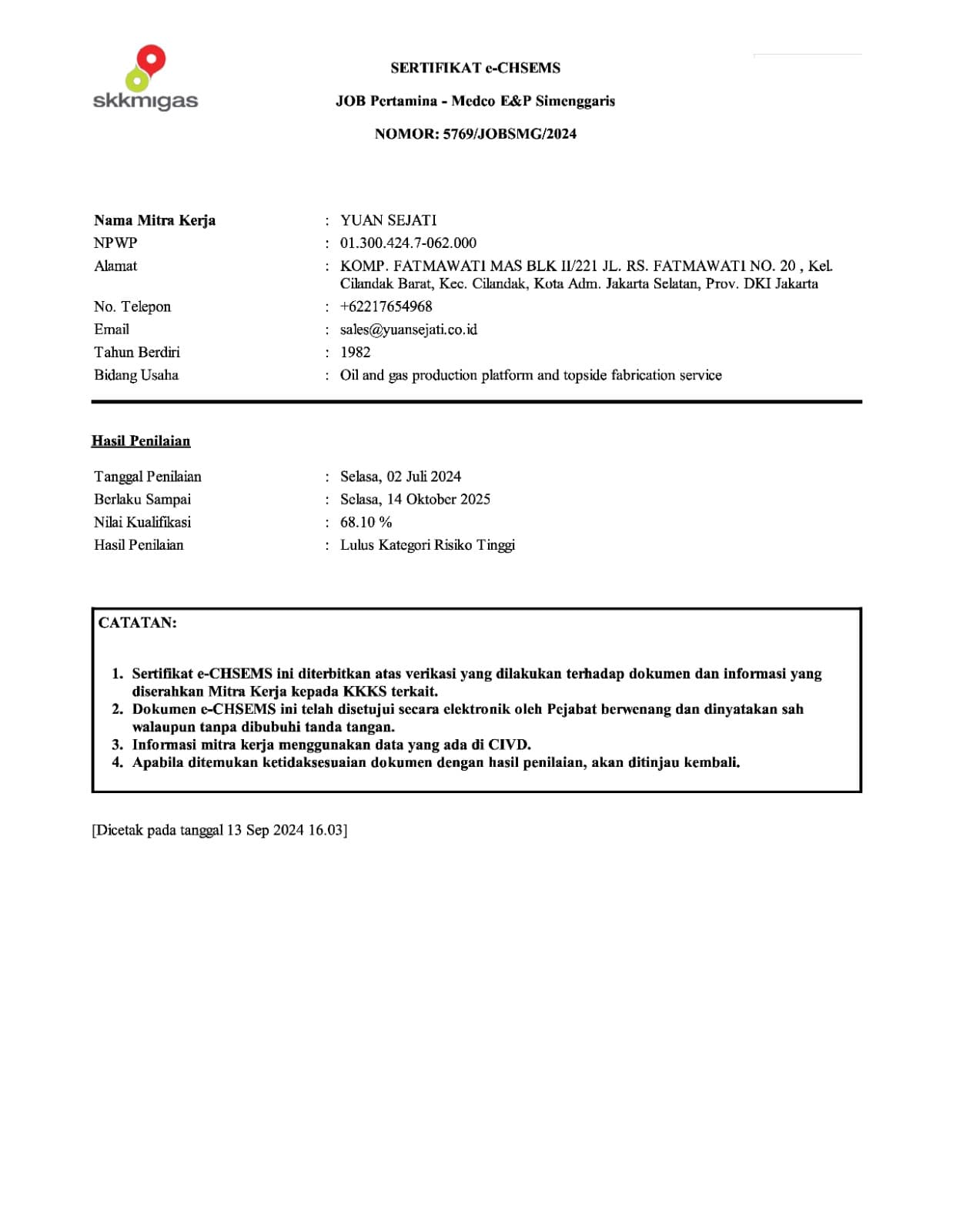 e-CHSEMS – SKK MIGAS