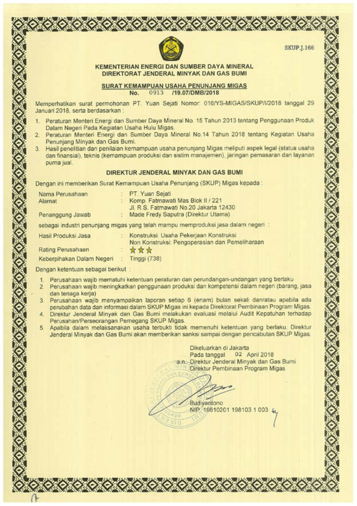 SKUP – Surat Kemampuan Usaha Penunjang Migas